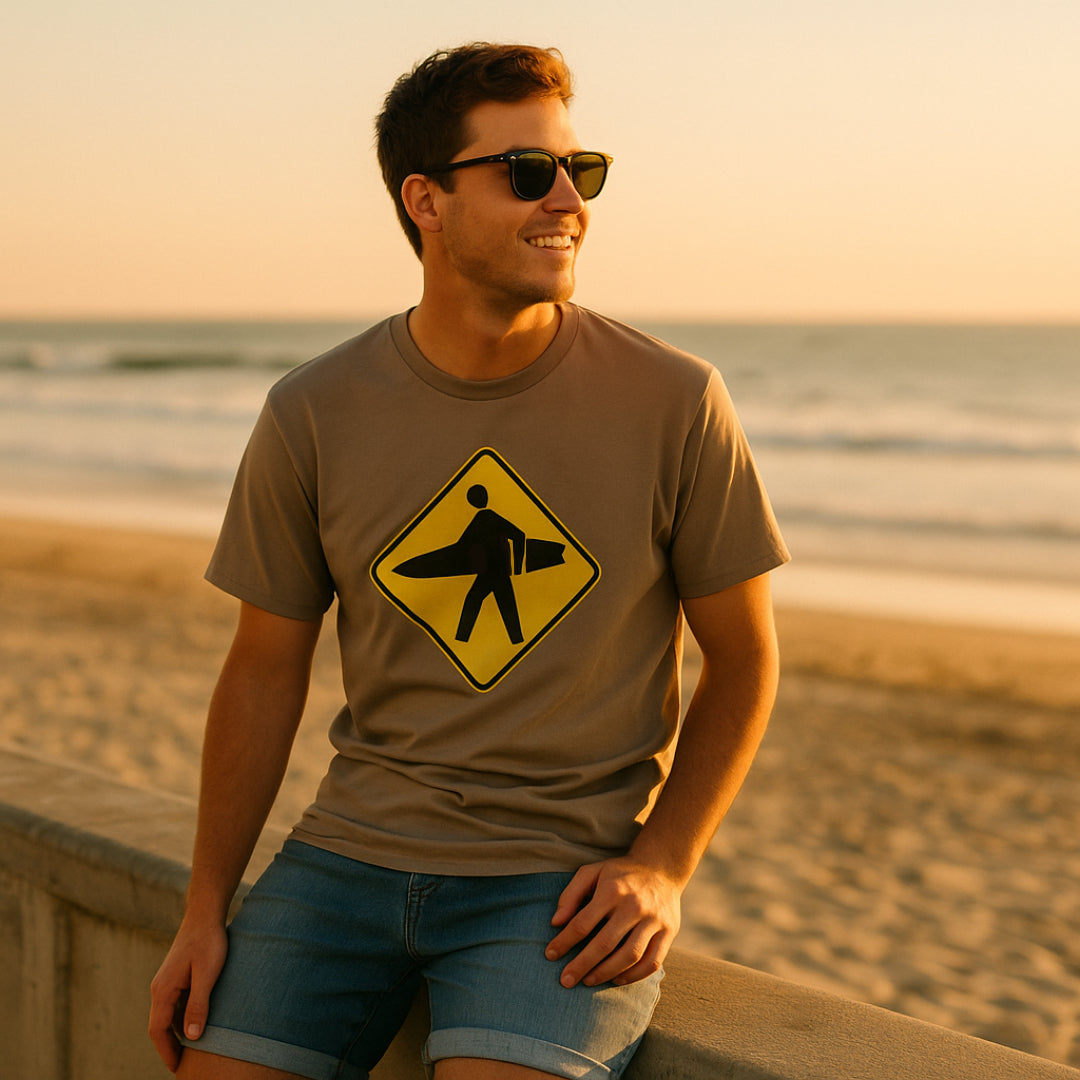 BOARDWALKER Logo Tan Tee Modeled
