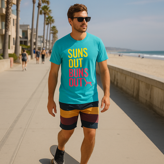 Suns Out Buns Out Tee Modeled